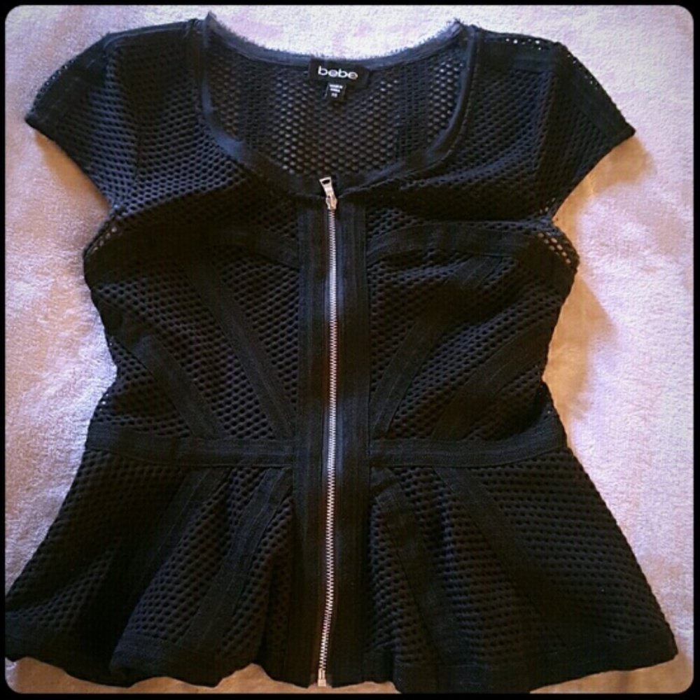 Bebe Sexy Peplum Top XS Black